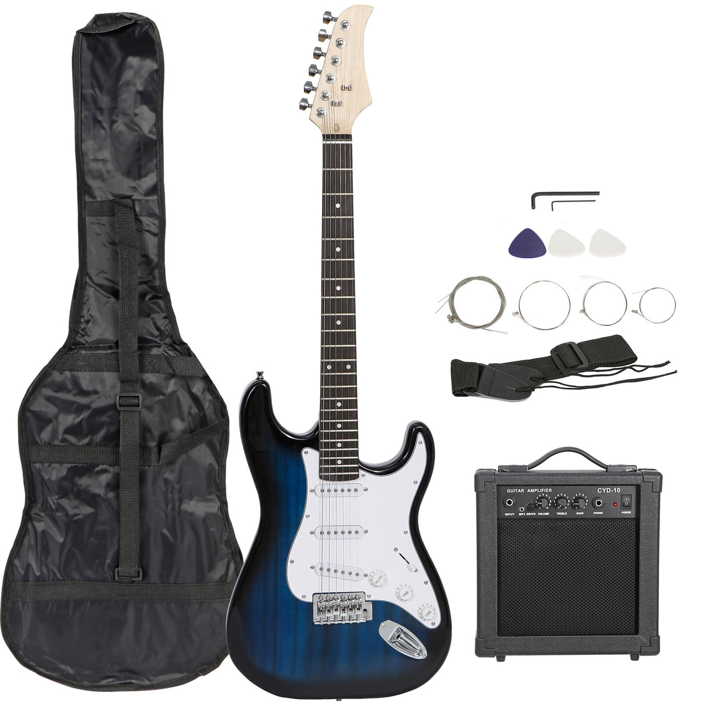 Blue Full Size Electric Guitar with Amp, Case and Accessories Pack Beginner