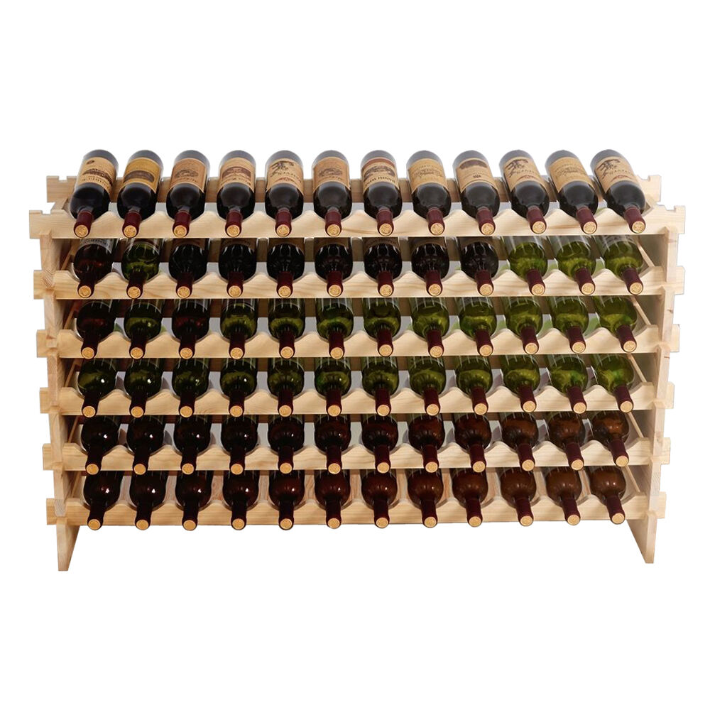 6 Tiers 72 Bottles Solid Wood Wine Rack Display Freestanding Shelves Wine Cellar