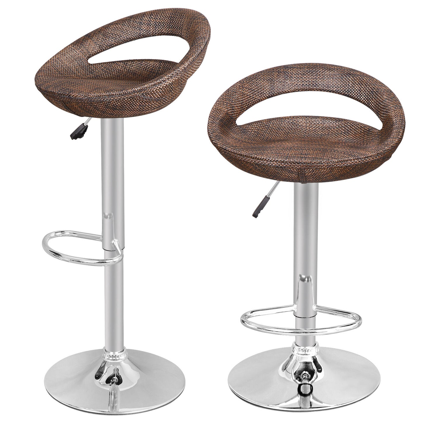 Set of 4 ABS Rattan Wicker Swivel Bar Stool Modern Adjustable Height Chairs Pub