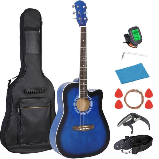 41" Blue Full Size Beginner Acoustic Guitar Set with Case Strap Capo Strings