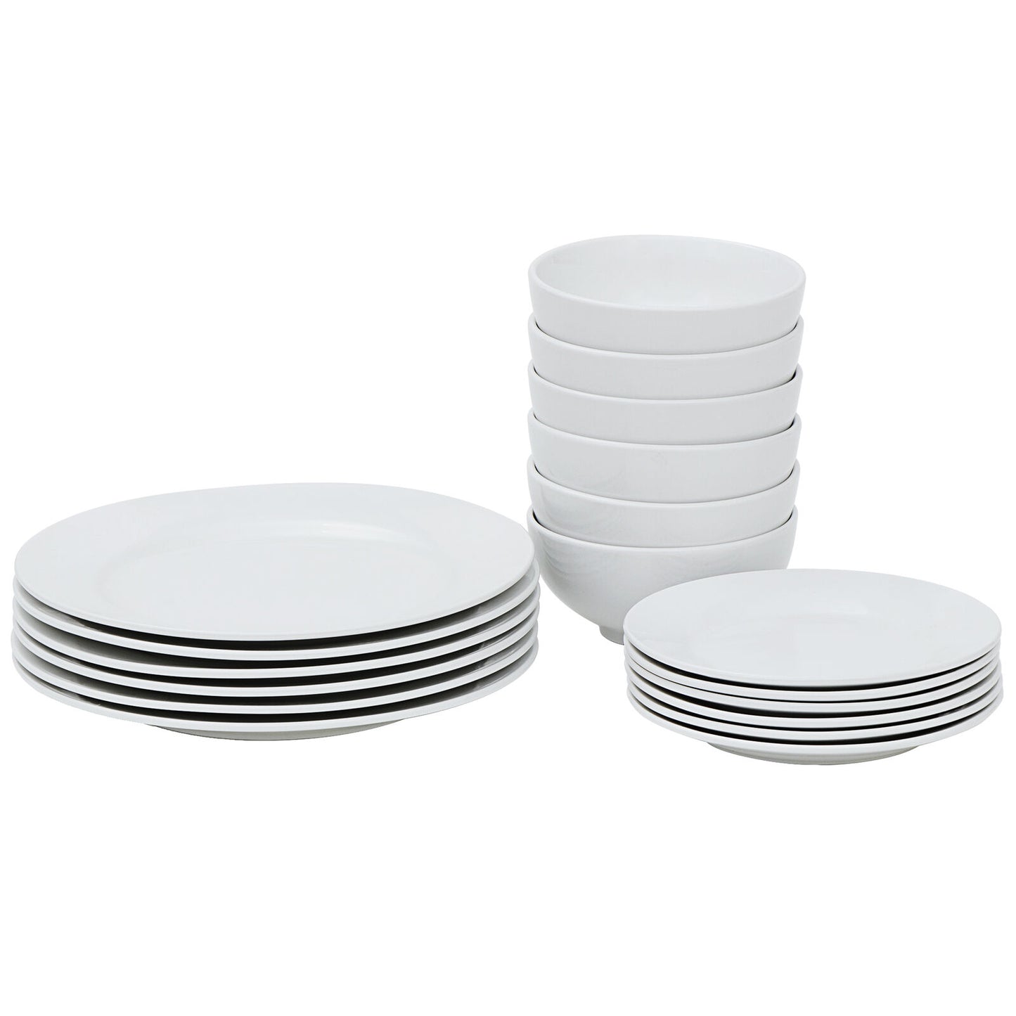 18 Piece Dinner Plates Bowl Dinnerware Set Service for 6 White Porcelain Kitchen