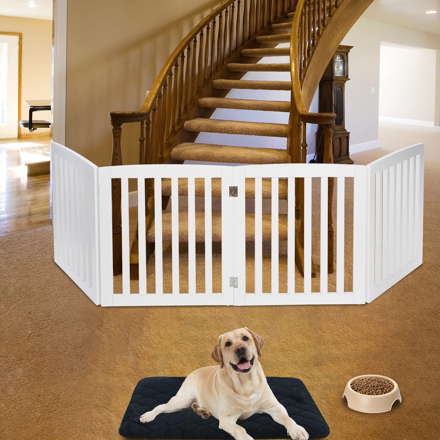 24 inch 4 Panels Wooden Pet Fence Dog Gate Folding Baby Playpen Doorway White