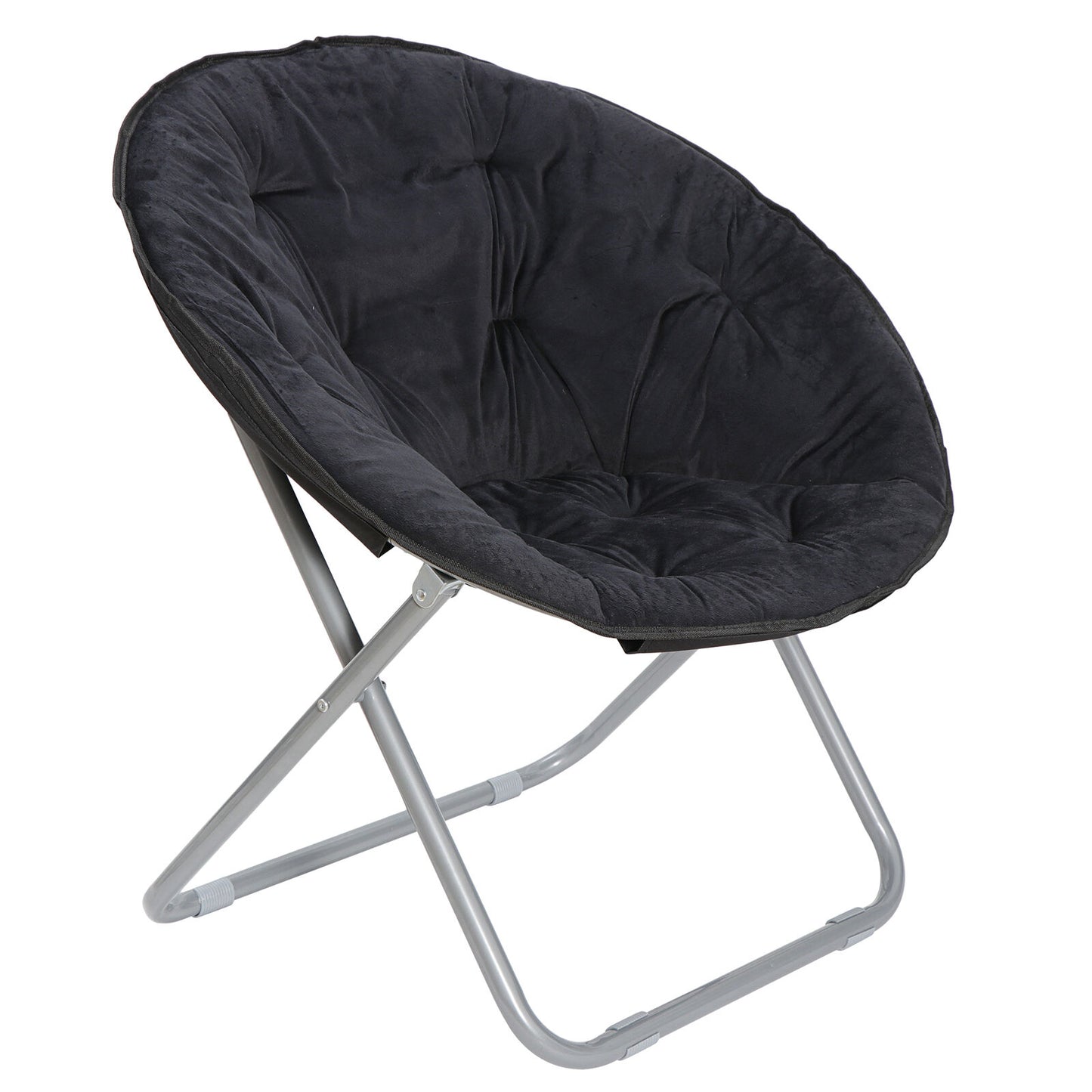 Portable Folding Saucer Chair Soft Faux Fur W/ Metal Frame for Living Room Black