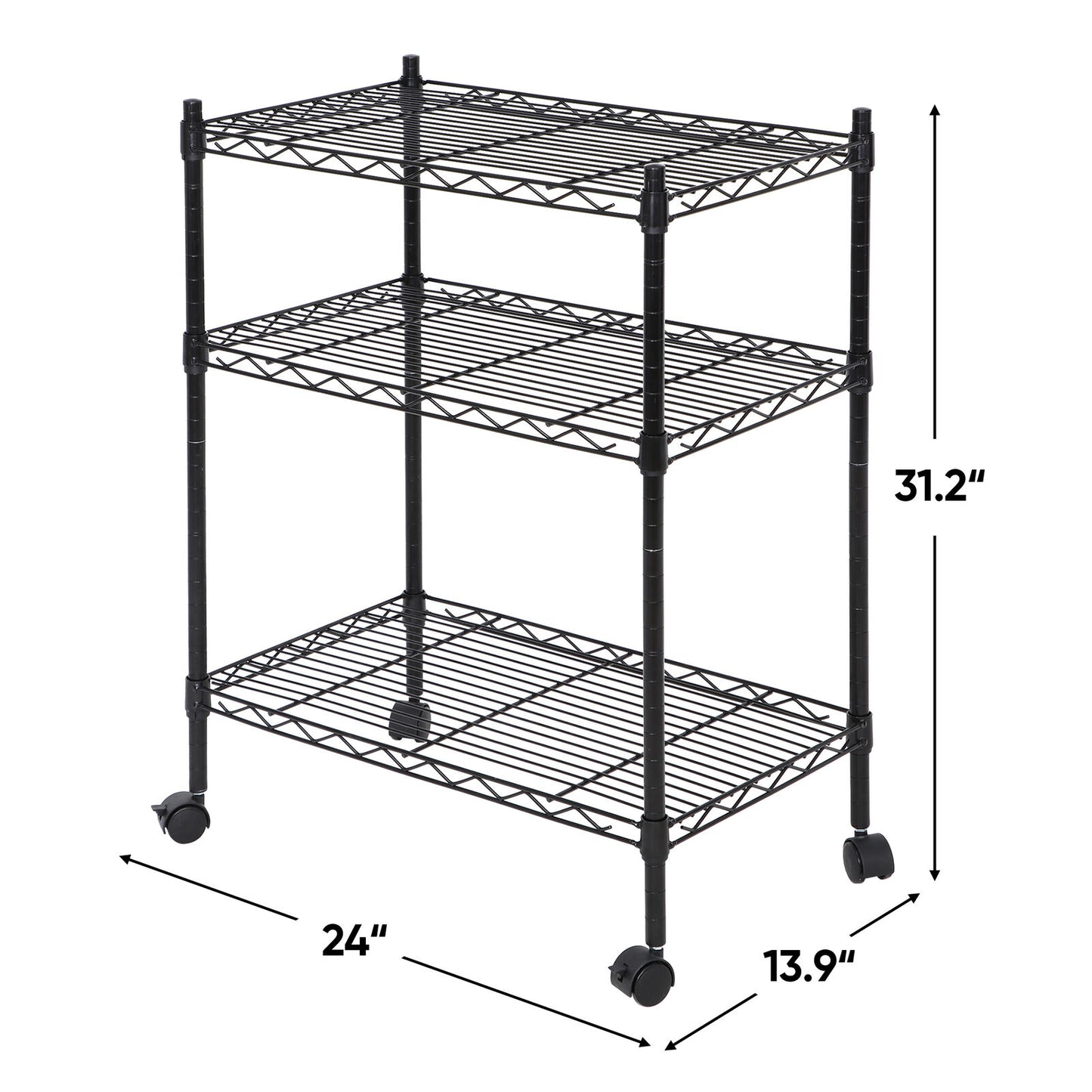 3-Shelf Shelving Storage Unit 2" Wheel Casters Metal Organizer Wire Rack Indoor