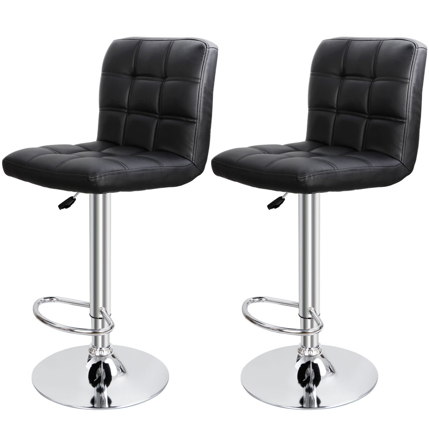 Set of 2 Adjustable Bar Stools PU Leather Modern Dinning Chair with Back