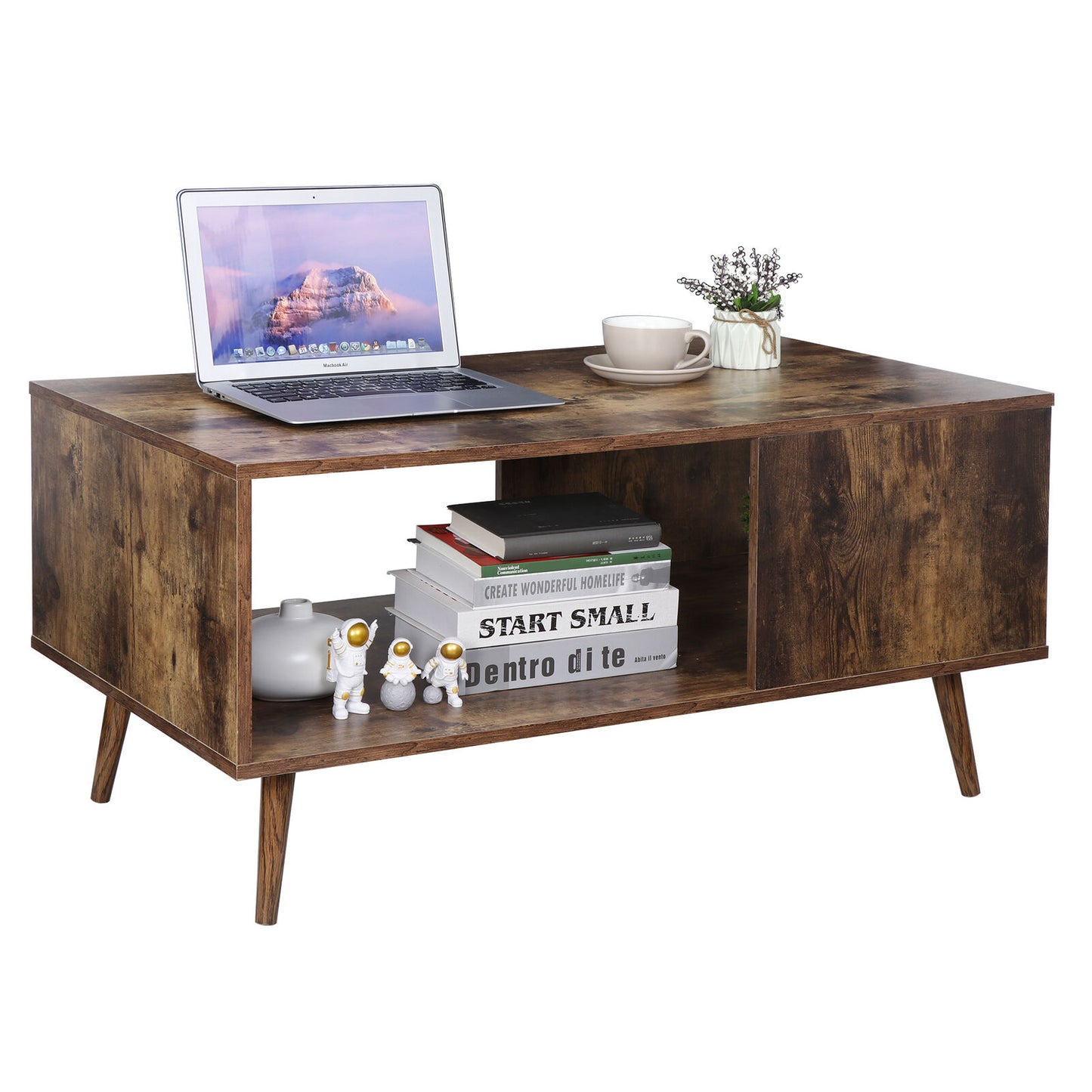Durable Coffee Table End Storage Stand Living Room with Open Storage Shelf