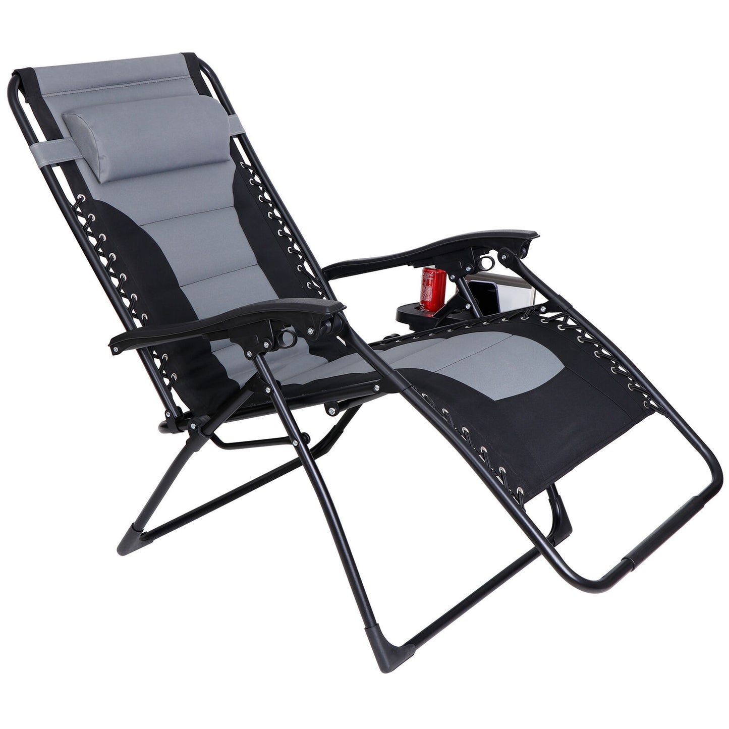 Set of 2 Zero Gravity Chair Oversized Folding Patio Padded Recliner Lounger Grey