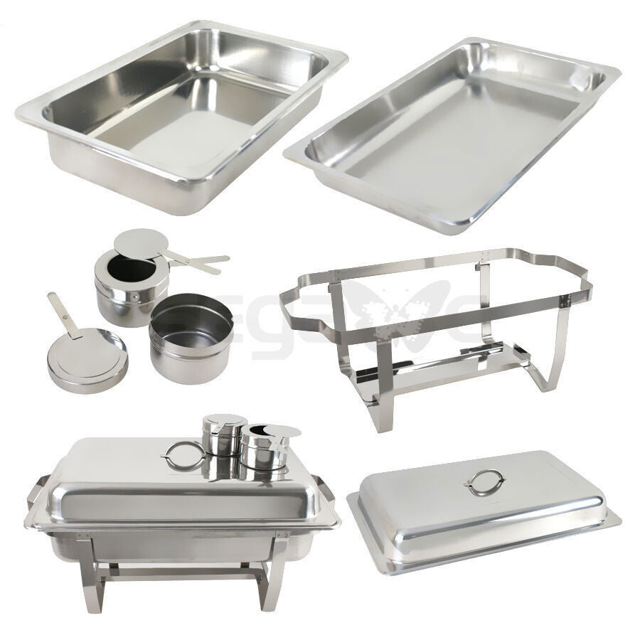 2Pack 8QT Chafing Dishes Stainless Steel Chafer Buffet Set W/Fuel Holders Silver