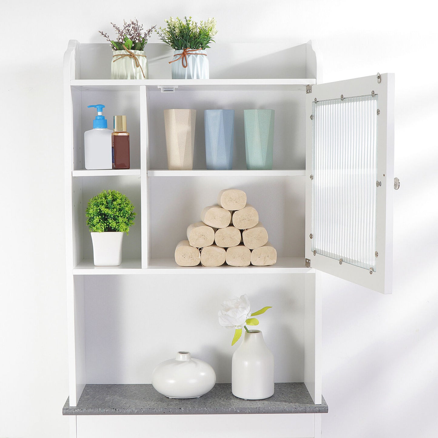 Over The Toilet Bathroom Storage Wooden Cabinet Organizer w/Adjustable Shelves