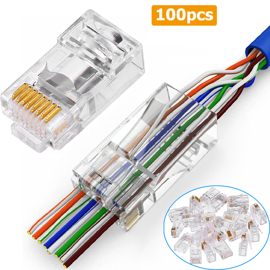 100 Pcs CAT6 RJ45 Pass Through Network Cable Modular Plug Connector Open End