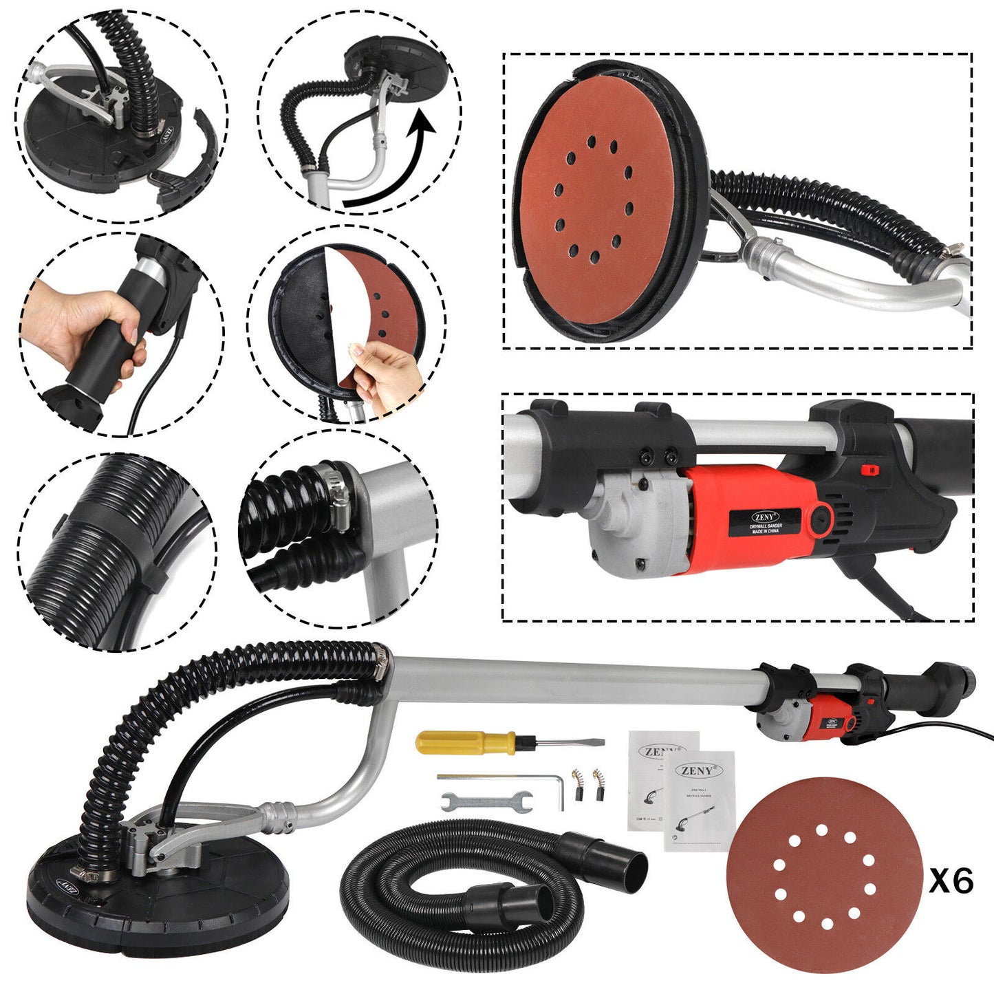 Drywall Sander 800 Watts Commercial Electric Variable Speed Free Sanding Pad New