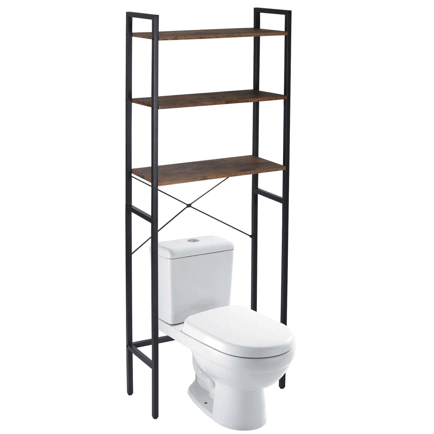 3-Tier Over The Toilet Storage MDF Bathroom Organizer Shelves Brown Freestanding