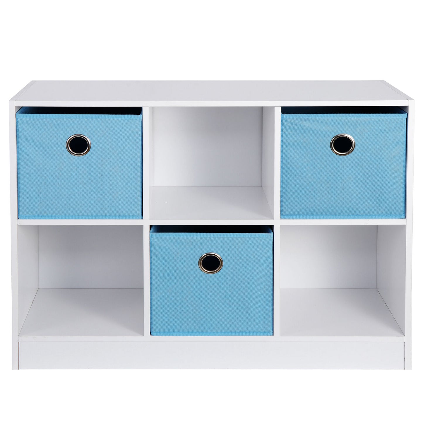 6 Cube Storage Organizer Wooden Bookcase Display Cubby Shelf w/3 Bins White/Blue