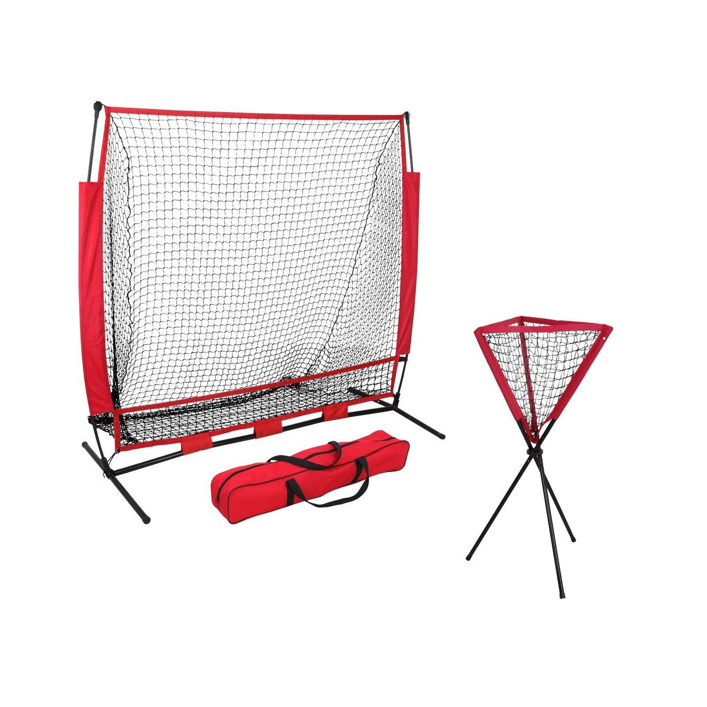 5 x 5' Commercial Grade Portable Baseball Practice Net + Tripod Stand Ball Caddy