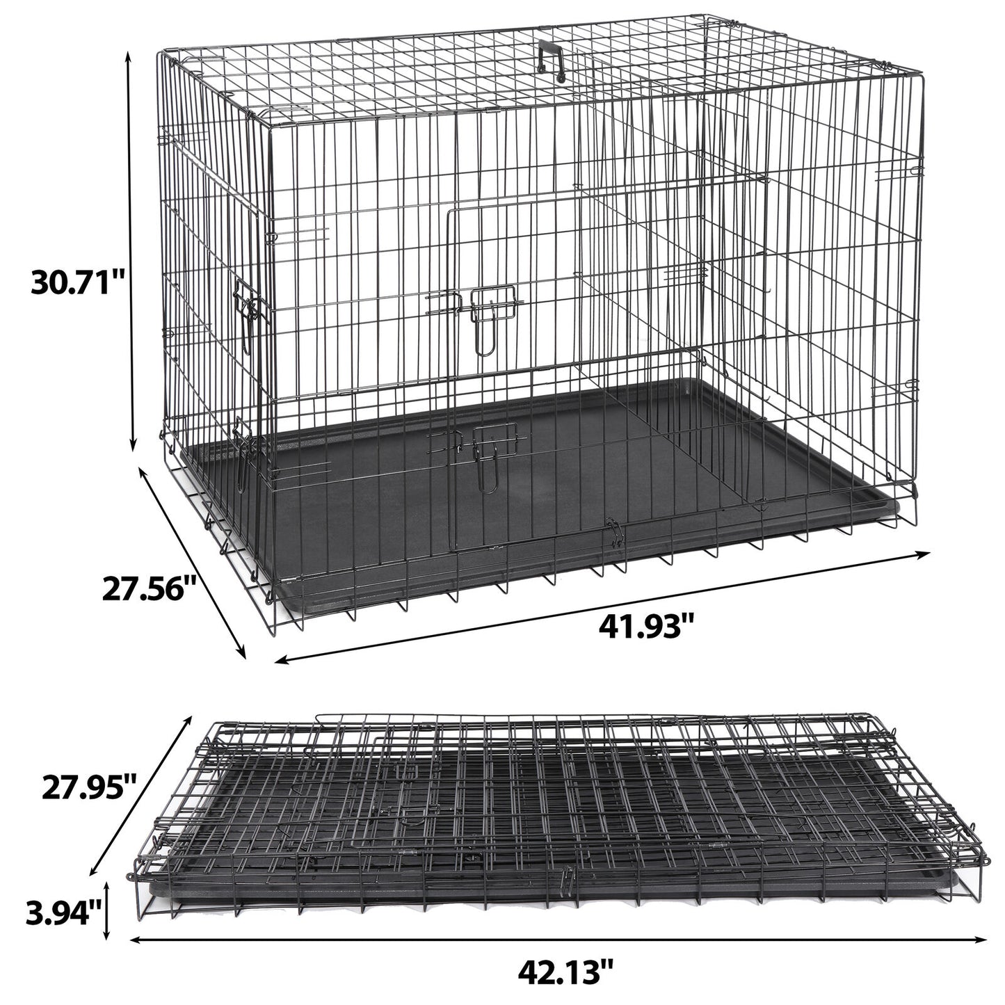 42" Metal Pets Dog Crate Double Door Folding Metal Dog Crates Fully Equipped
