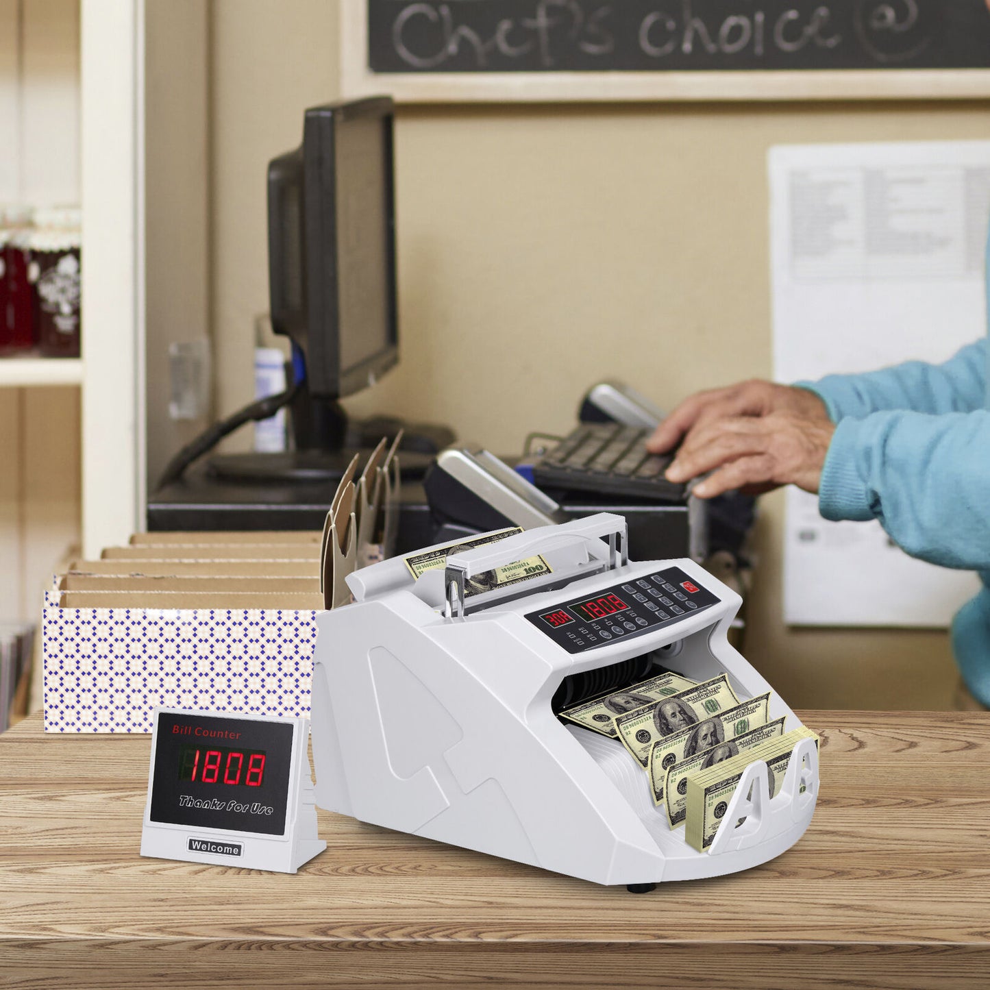 Money Bill Counter Machine Cash Counting Counterfeit Detector UV MG Bank Checker