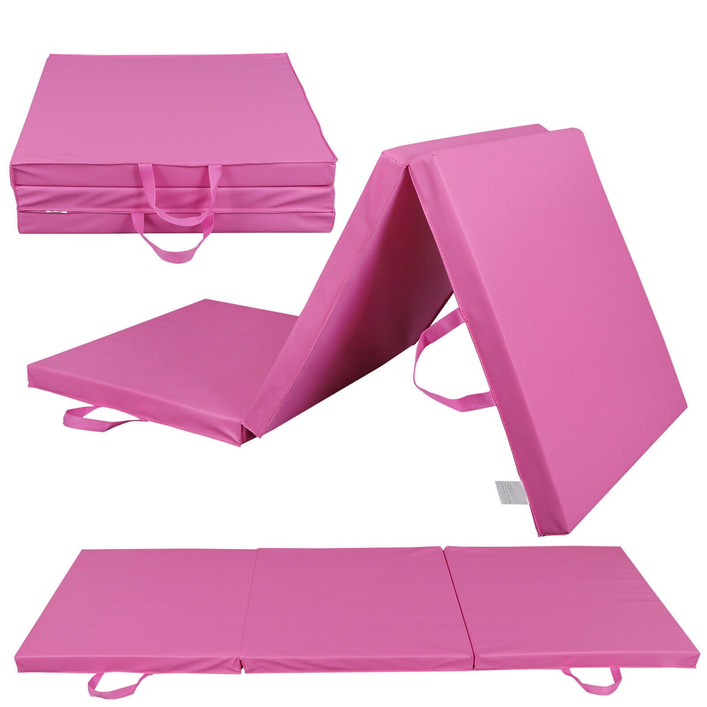 PU Leather Gym Mat Fitness Exercise Tri-Fold Tumbling Arts Workout Pink