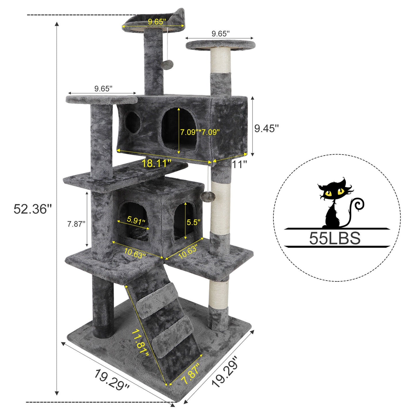 53" Sturdy Cat Tree Tower Kitty Multilevel w/Padded Viewing Perch High Quality