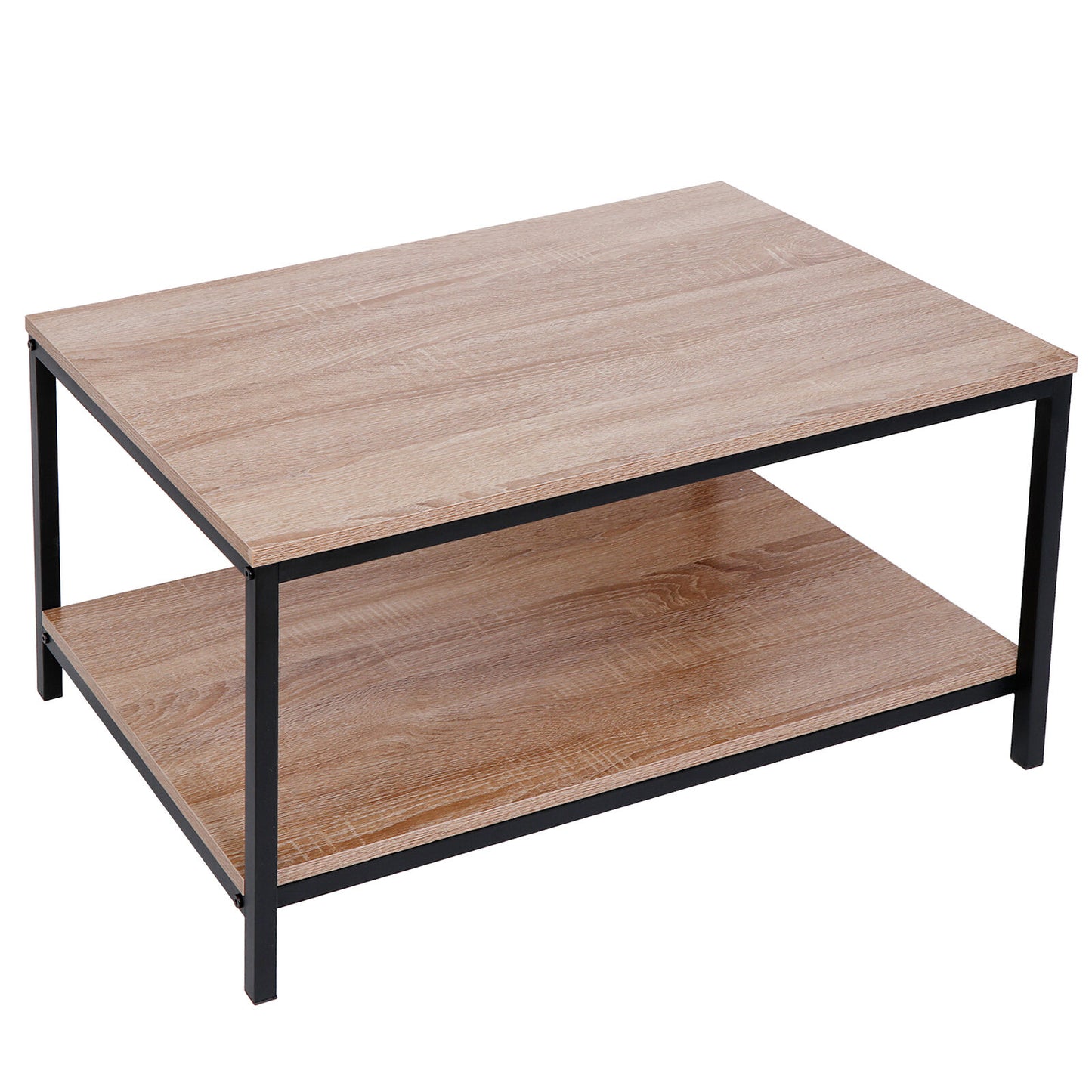 Coffee Table Industrial Cocktail Table with Storage Shelf Livingroom Natural