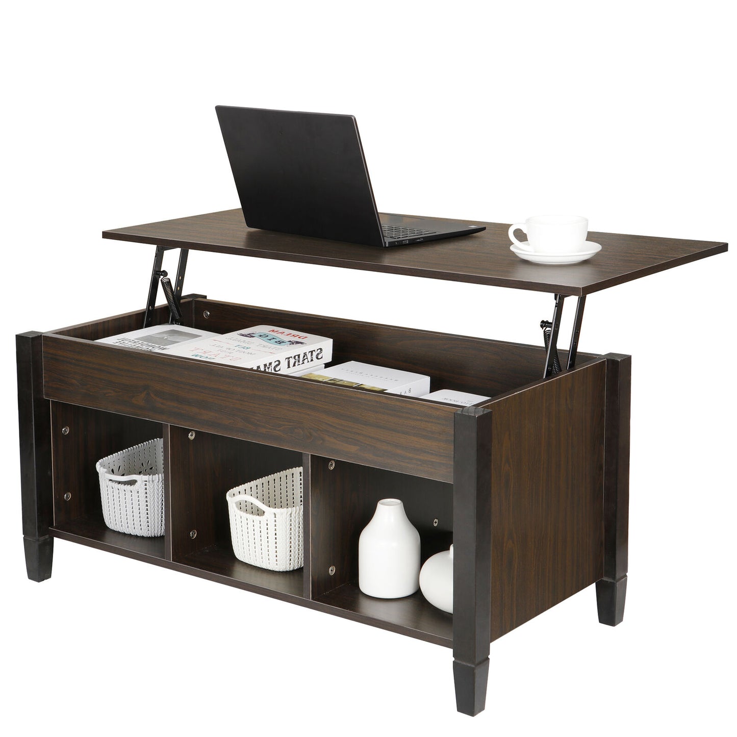 Lift Top Coffee Table with Hidden Storage Compartment Shelf for Living Room