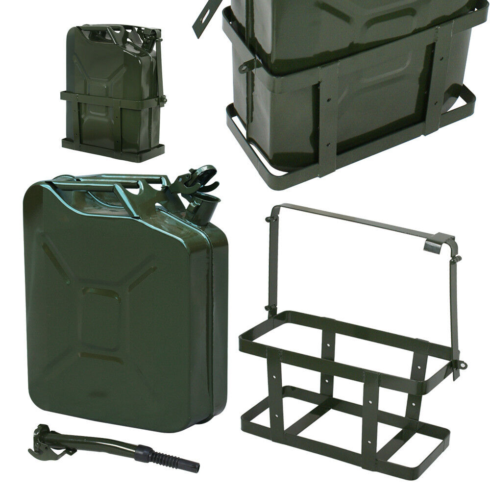 2Pack Jerry Can 5 Gallon 20L Oil Army Backup Military Metal Steel Tank Holder