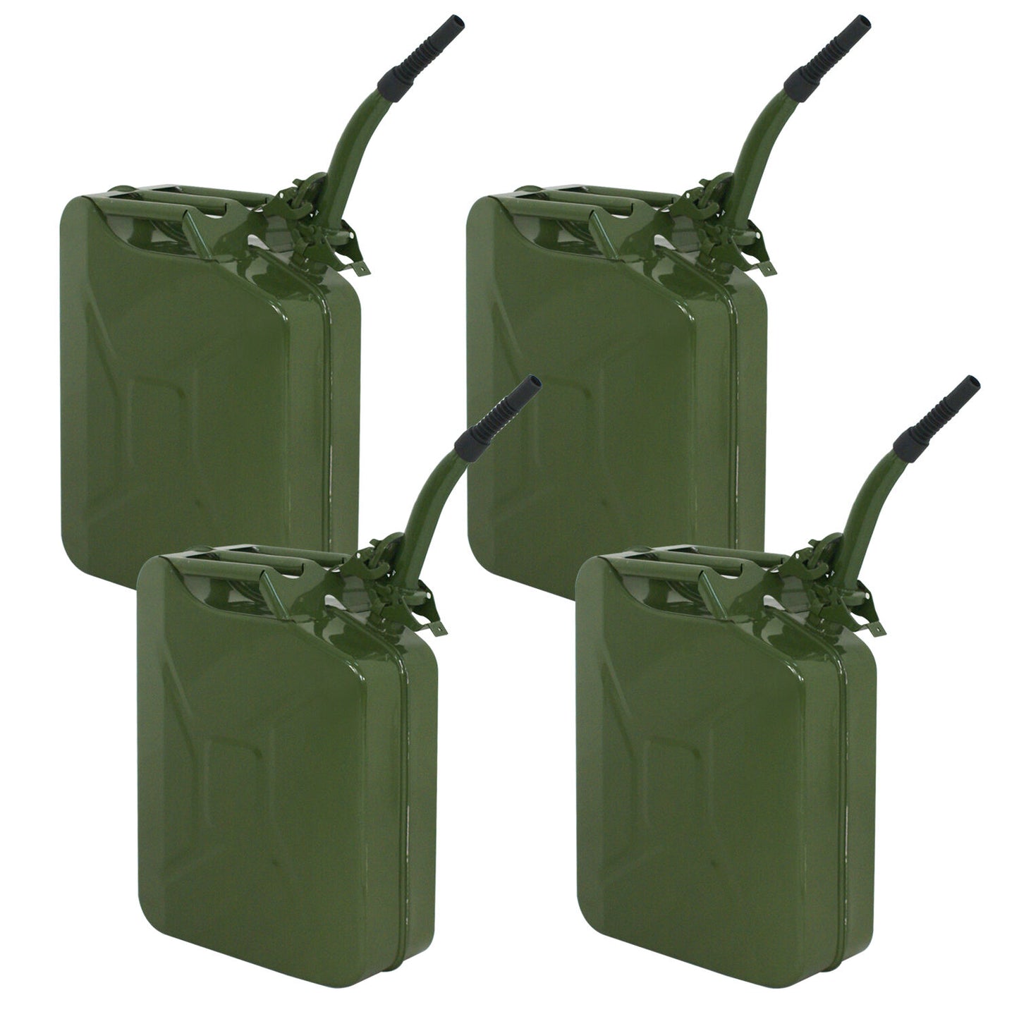4PCS Jerry Can 5Gal 20L Metal Gasoline Gas Caddy Can Tank Emergency Backup Green