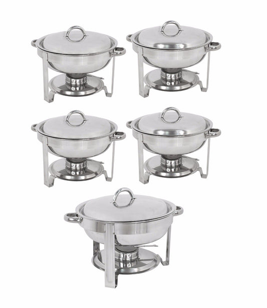 5-Pack Round Chafing Dish Buffet Chafer Warmer Set w/Lid 5 Quart,Stainless Steel