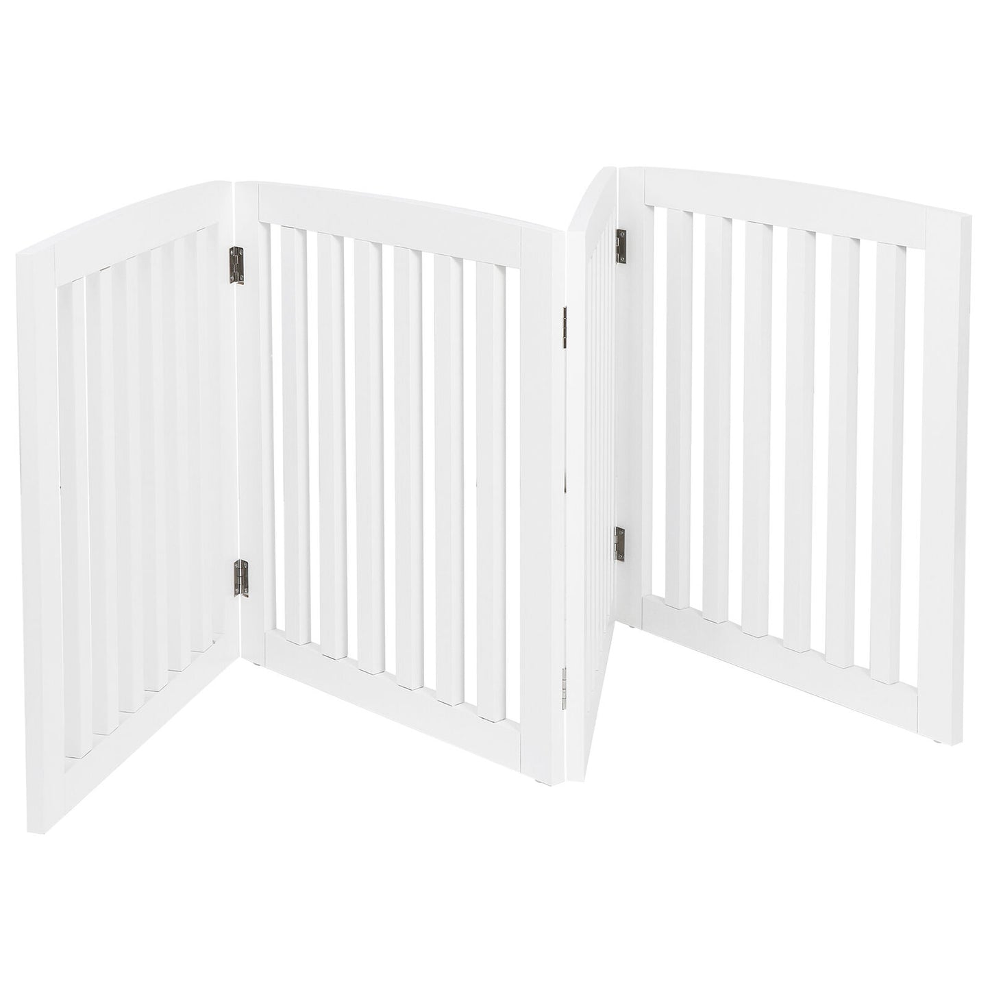 24 inch 4 Panels Wooden Pet Fence Dog Gate Folding Baby Playpen Doorway White
