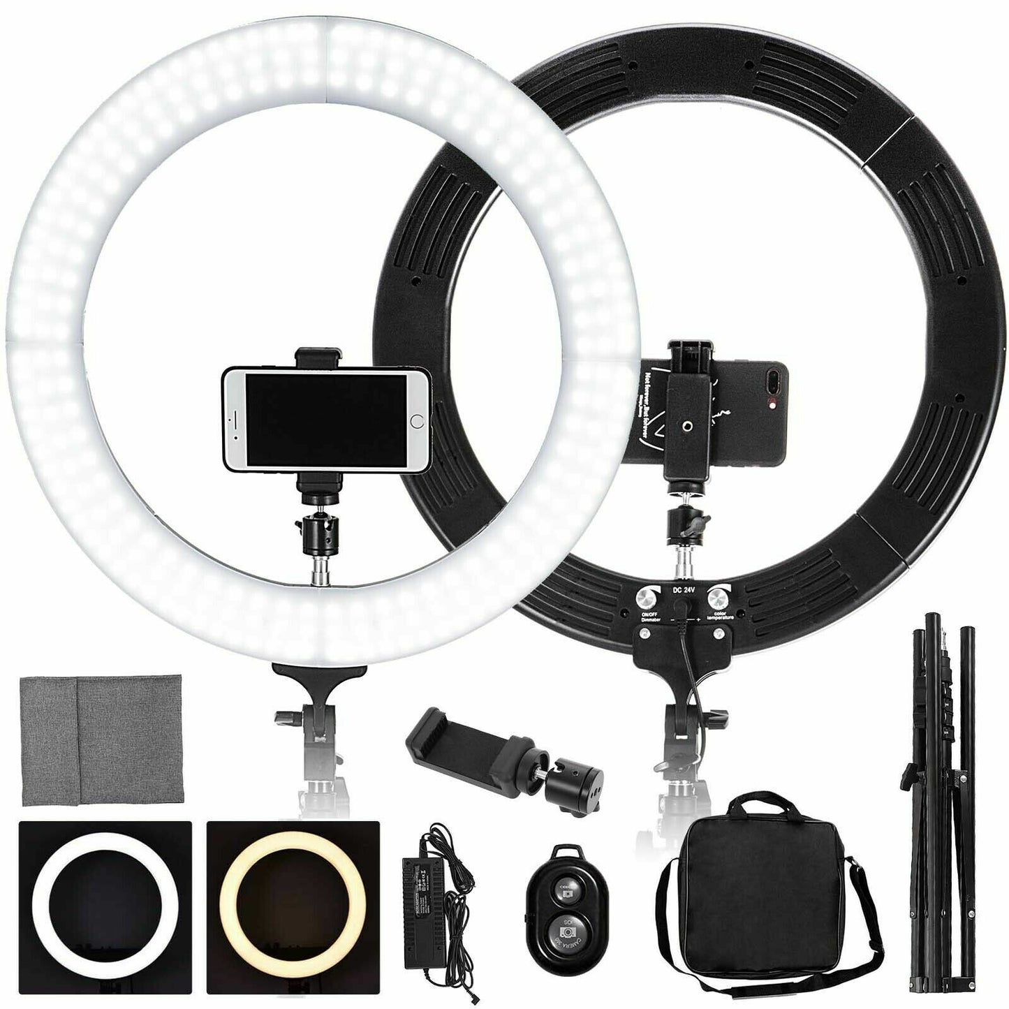 18" LED SMD Ring Light Kit with Stand Dimmable 6000K for Makeup Phone Camera