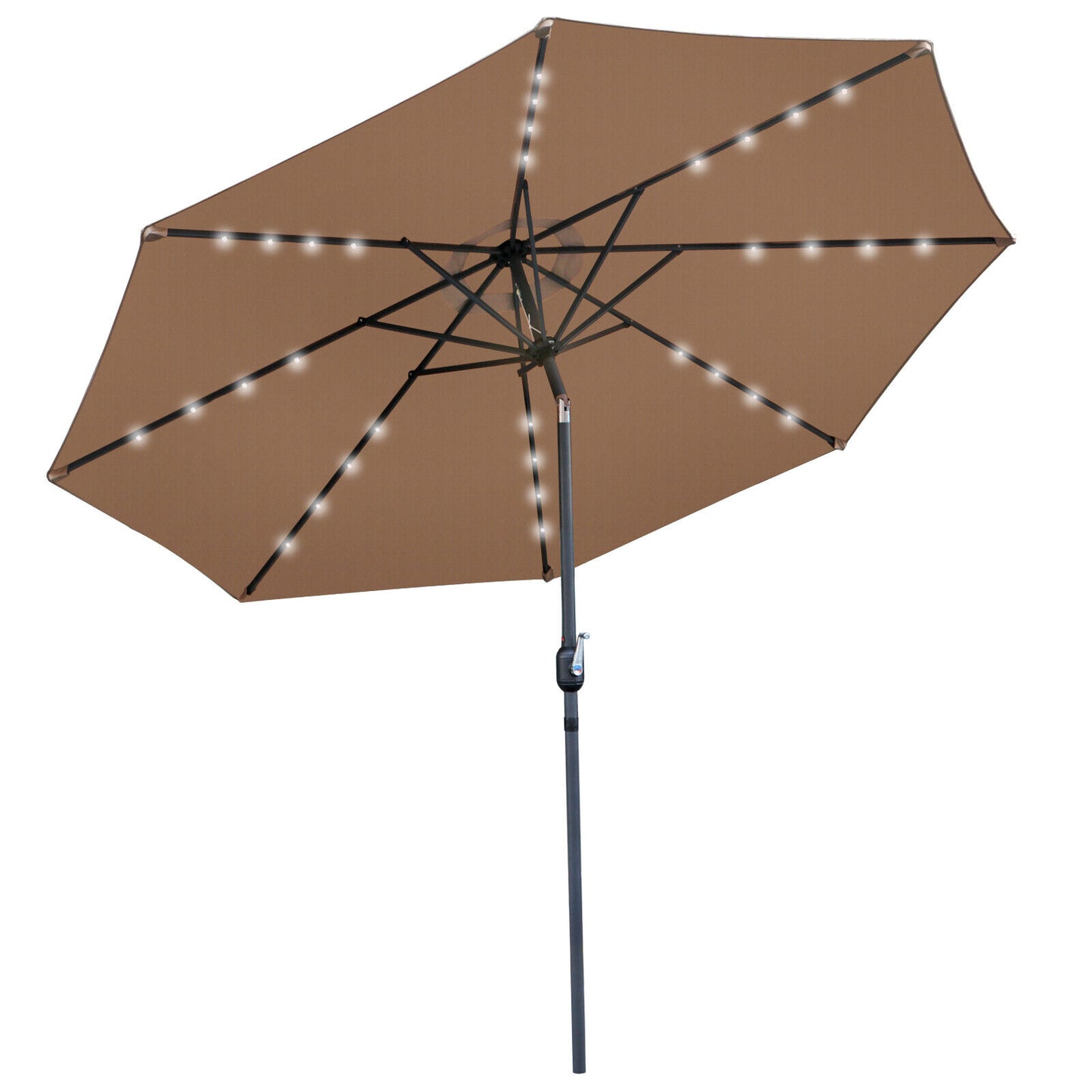 10FT Patio Solar Umbrella LED Patio Market Steel Tilt And Crank Outdoor Tan