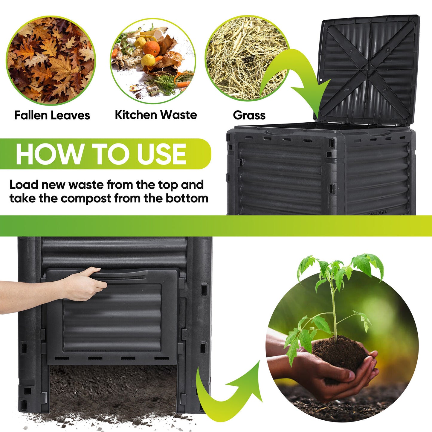 Garden Compost Bin 80 Gallon BPA Free Material Fast Creation of Fertile Soil