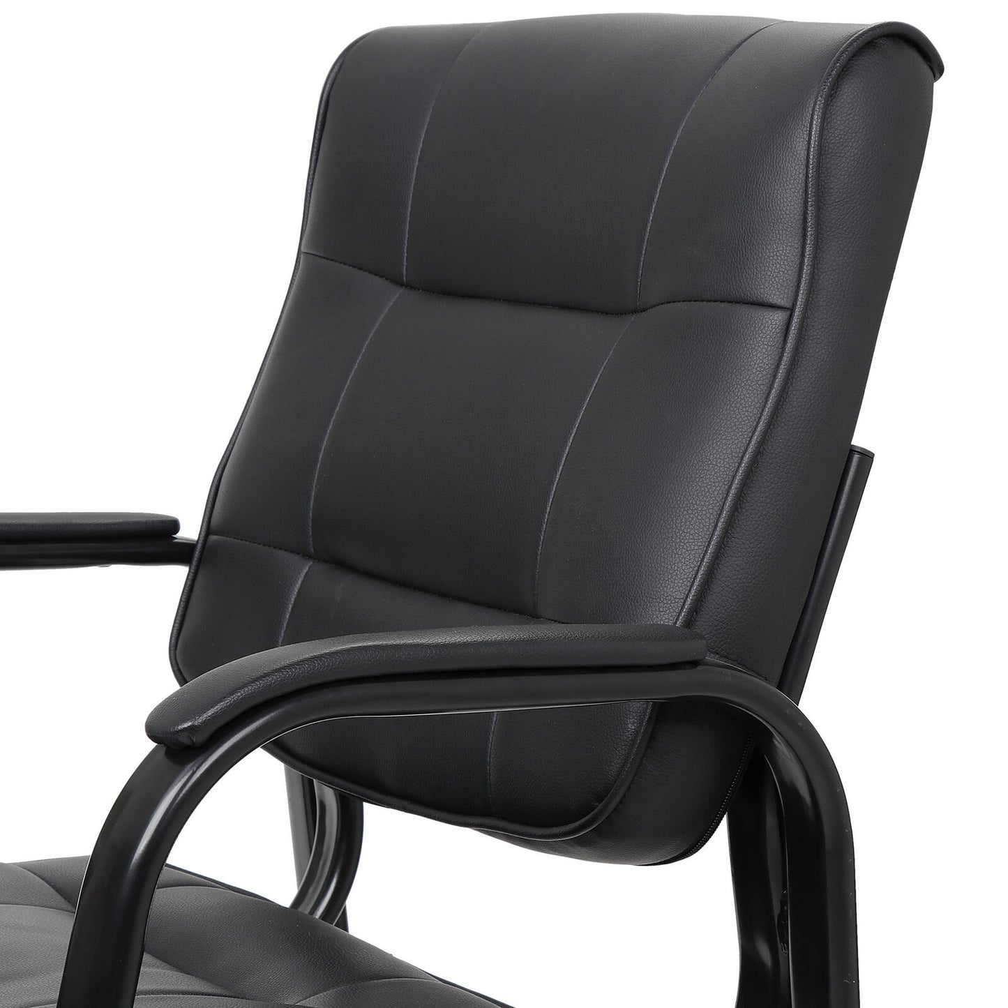 Black Leather Guest Chair Reception Waiting Room Office Desk Side Chairs Classic