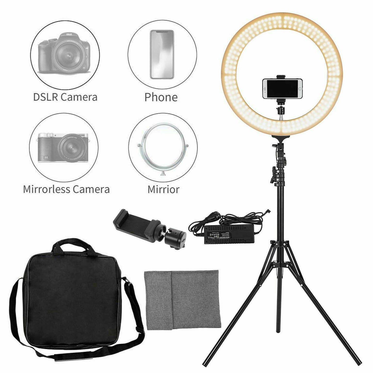 18" LED SMD Ring Light Kit with Stand Dimmable 6000K for Makeup Phone Camera