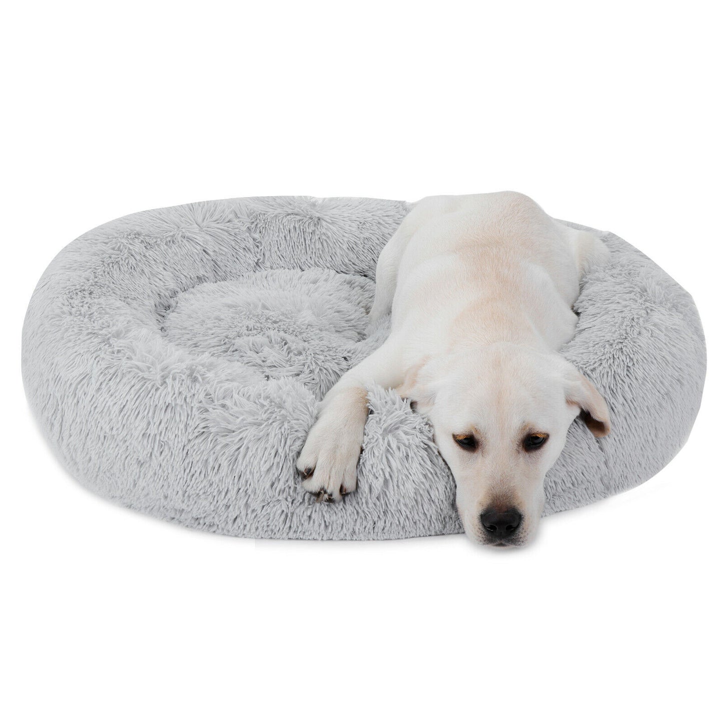30"x30" Grey Shaggy Fluffy Pet Bed Dog Cat Donut Cuddler Cushion Mats Machine