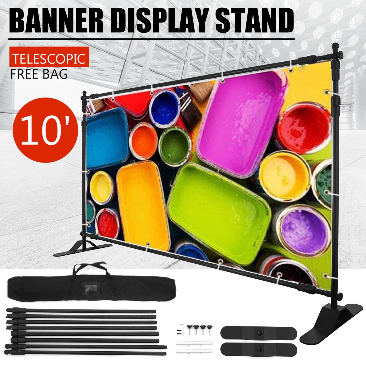 Adjustable 10x8Ft Retractable Banner Stand Step And Repeat Stand Backdrop Banner