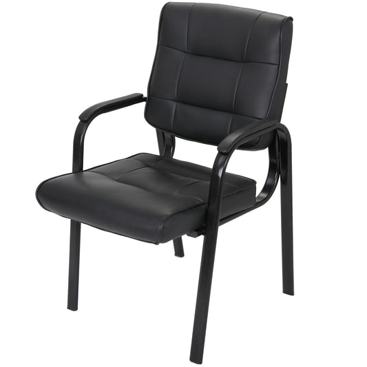 Black Guest Chair Side Chair Classic Leather Office Desk  with Metal Frame