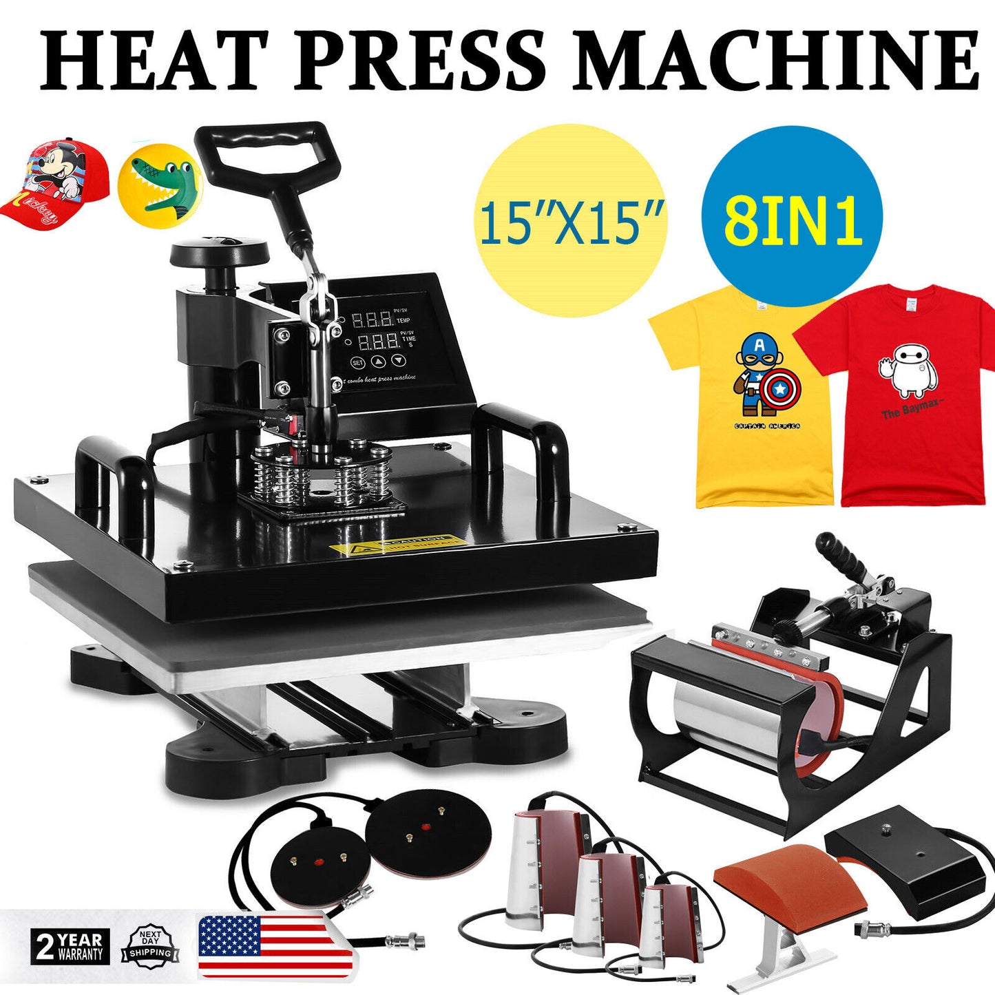 8IN1 15"x15" Combo T-Shirt Heat Press Transfer Mug Plate Machine Multifunctional