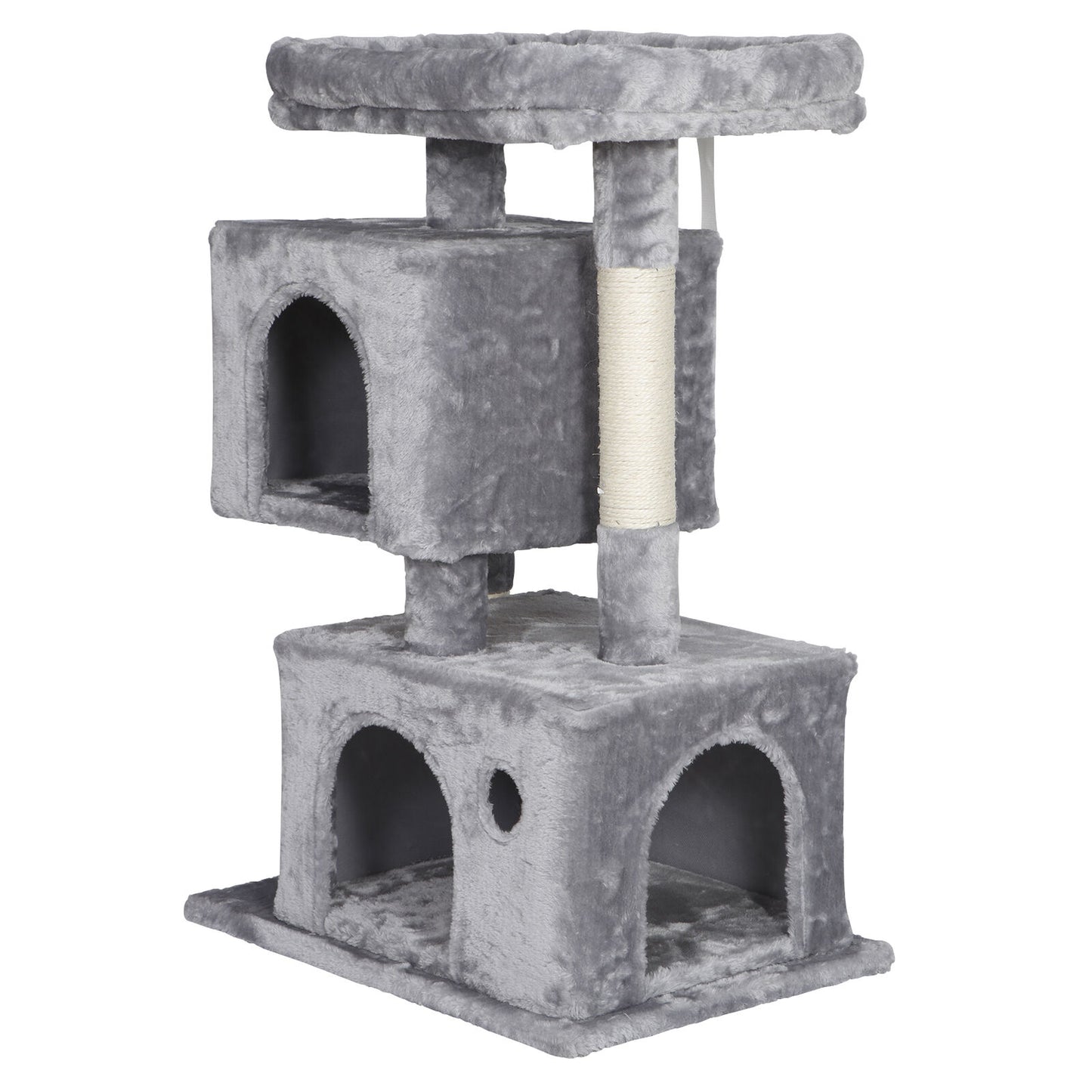 33.9" Cat Tree Tower Condo with Large Perch 2 Caves Scratching Post Light Grey