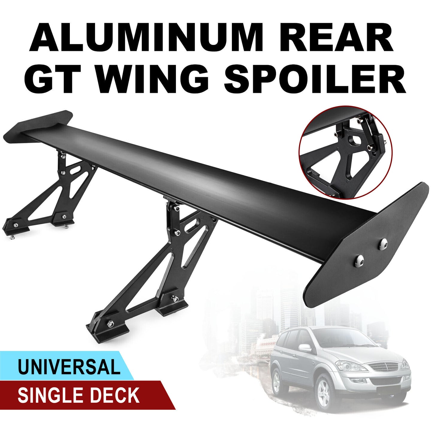 43.3" Rear GT Wing Spoiler Adjustable Angel Single-Deck Aluminum Spoiler