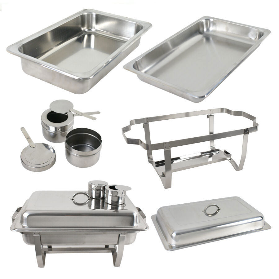 Stainless Steel Buffet Set 2 Round 5QT Chafing Dish + 2 8QT Rectangular Chafers