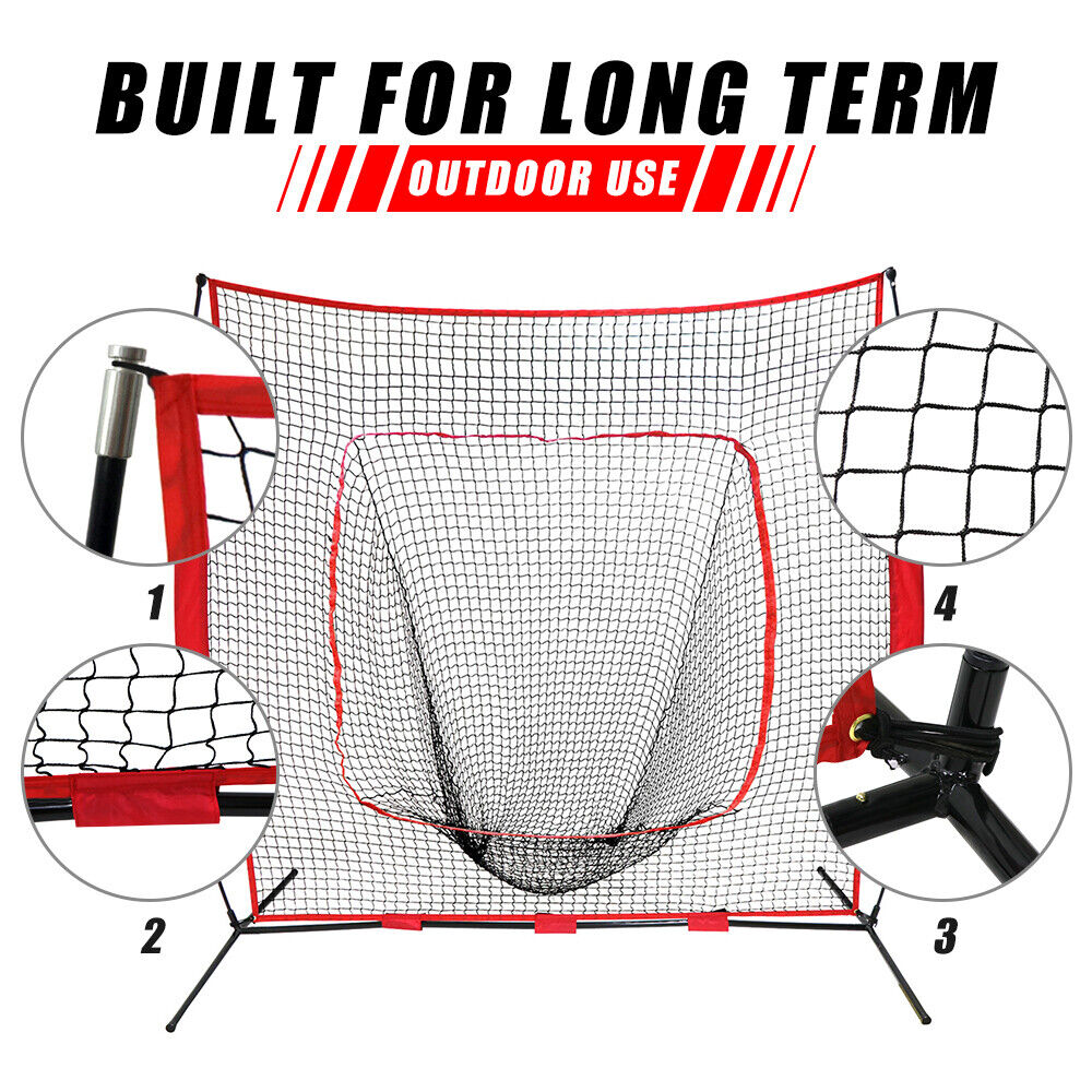 7x7 Hitting Baseball Softball Practice Net Bundle with Red Bag + Ball Caddy