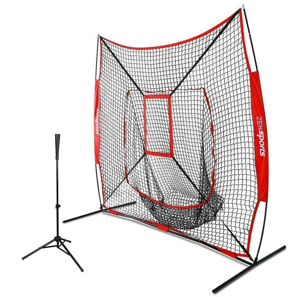 Baseball Practice Net 7x7 Strike Zone Target + Weather Resistant Batting Tee