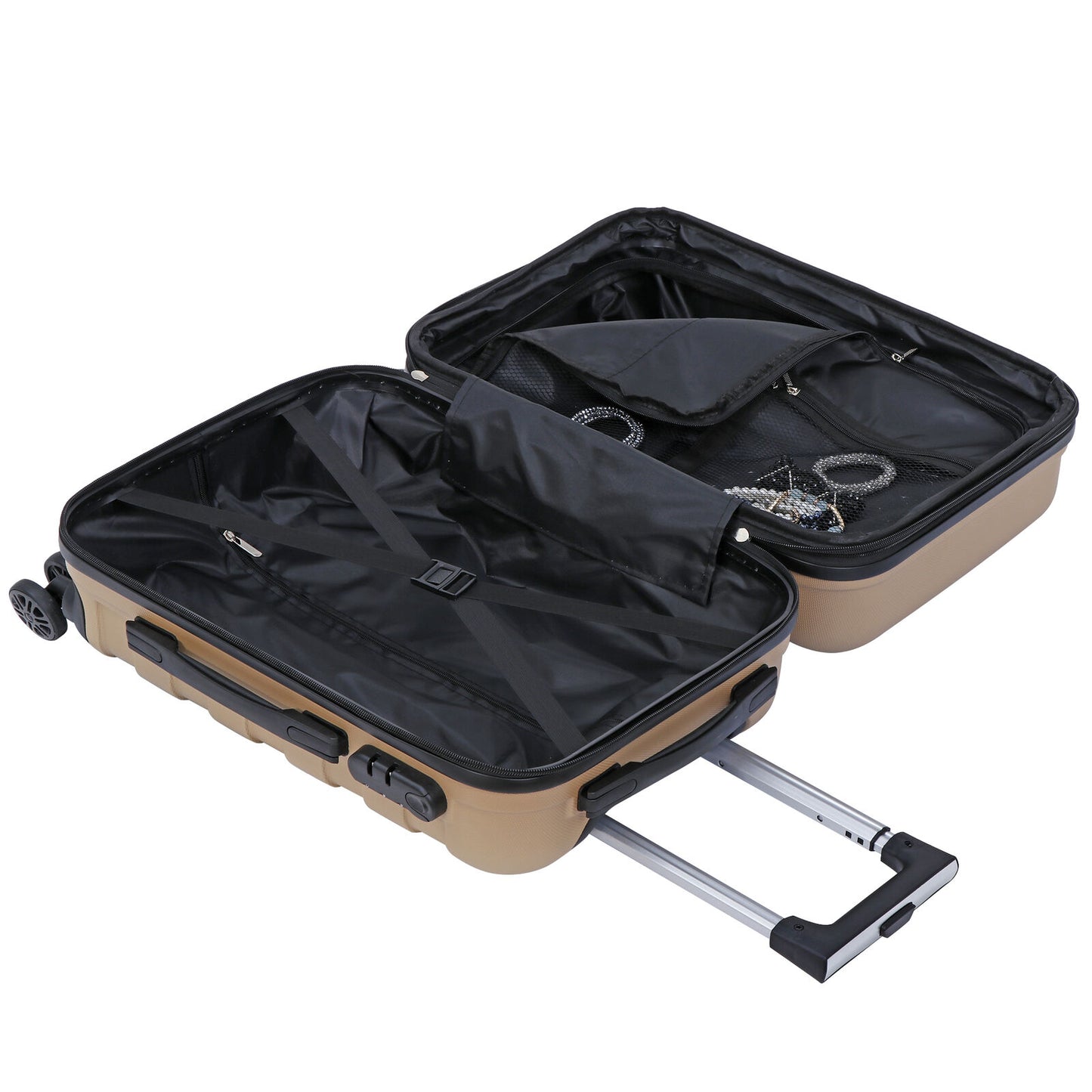 21"Champagne Carry On Luggage Suitcase Expandable Hardside Spinner With 4 Wheels