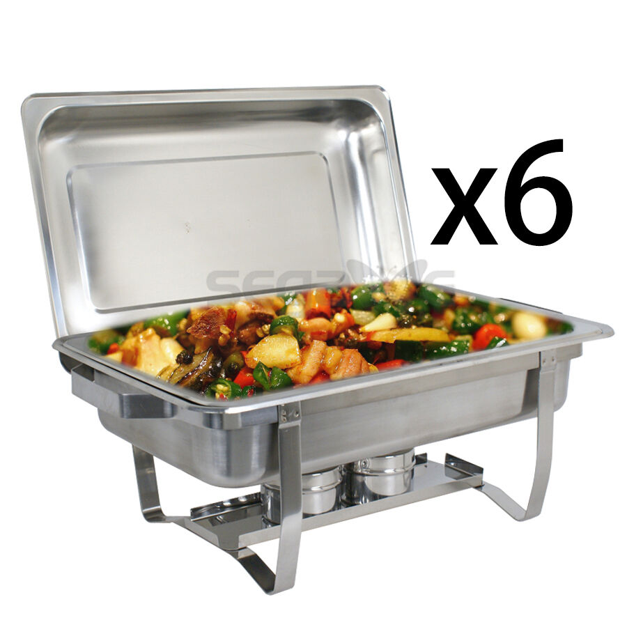 6 Pack Full Size 8Qt Stainless Steel Chafing Dish Buffet Set Chafer Warming Tray