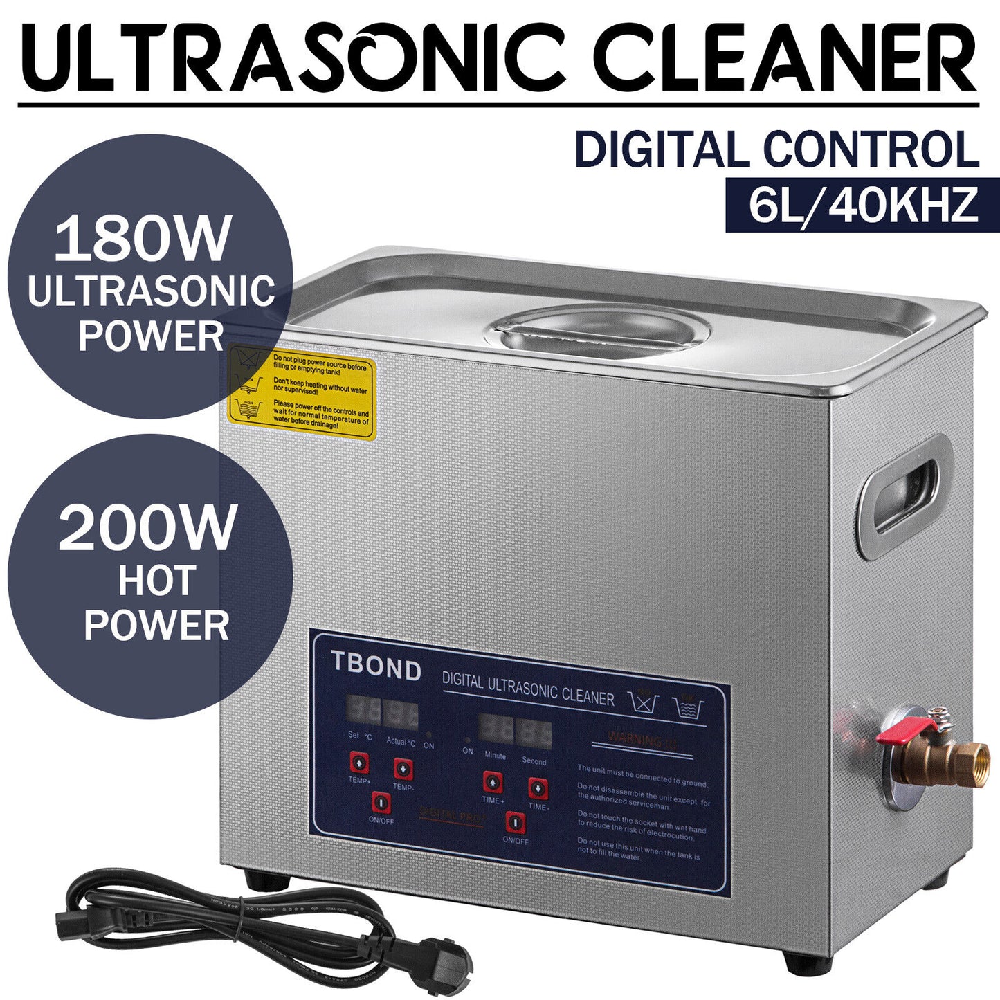 Commercial 6L Ultrasonic Cleaner Industry Heated Heater w/Timer Jewelry Glasses