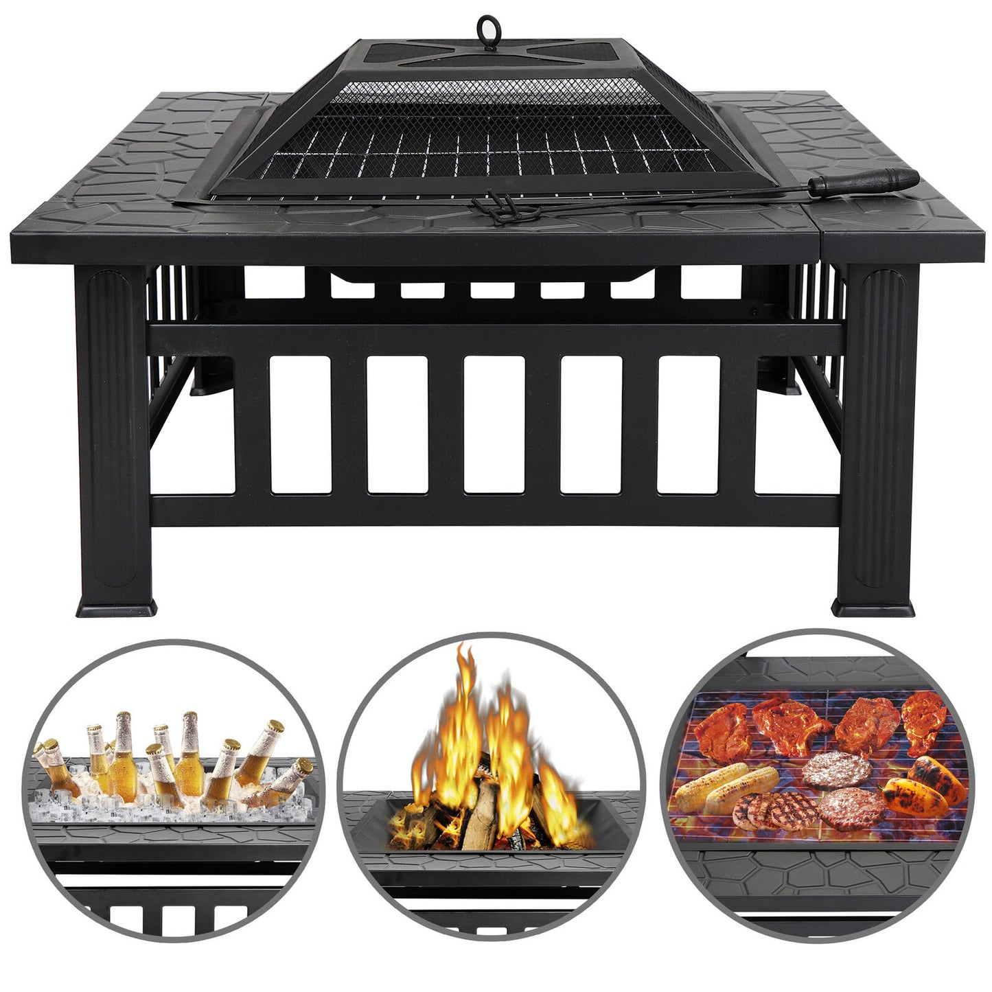 32" Square Metal Fire Pit Outdoor Patio Garden Backyard Stove Firepit Brazier