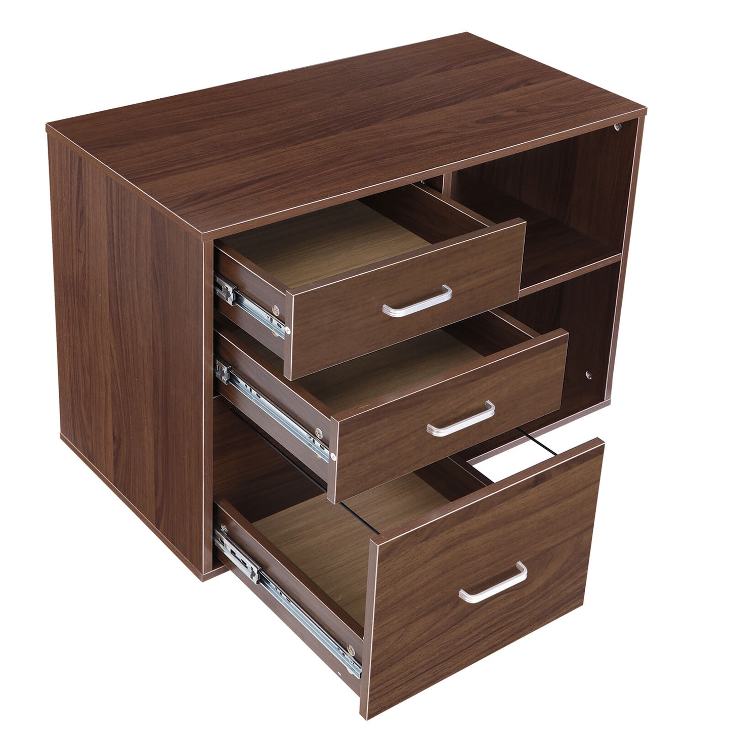 3-Drawer Wood File Cabinet Mobile Lateral Filing Cabinet for Home Office Brown