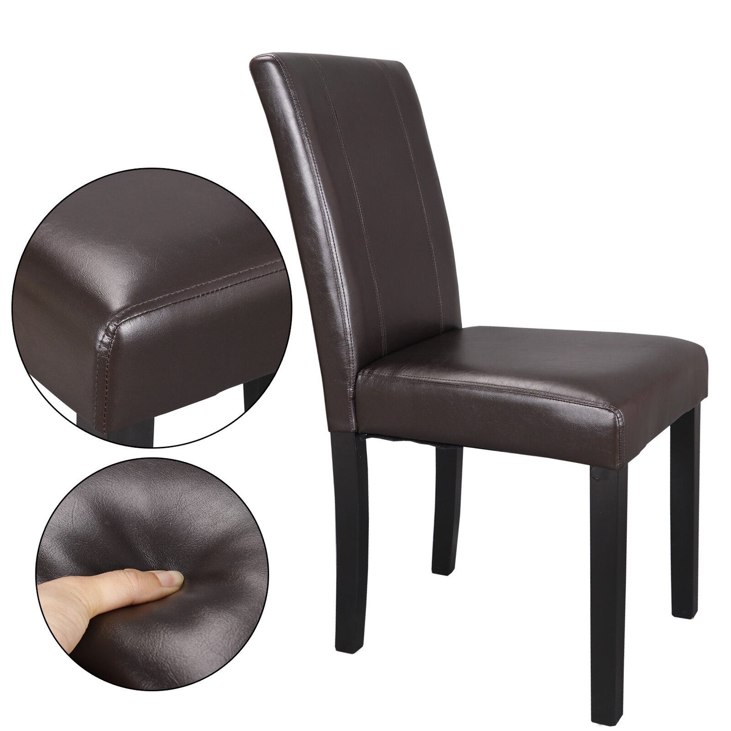 Dining Parson Chair Set of 6 Armless Kitchen Room Brown Leather Backrest Elegant