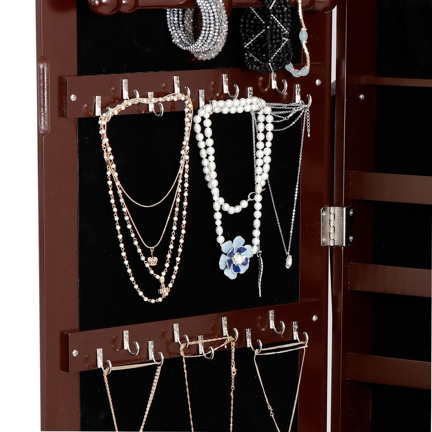 Free Standing Jewelry Cabinet Mirror Armoire Organizer Storage Lockable  Brown
