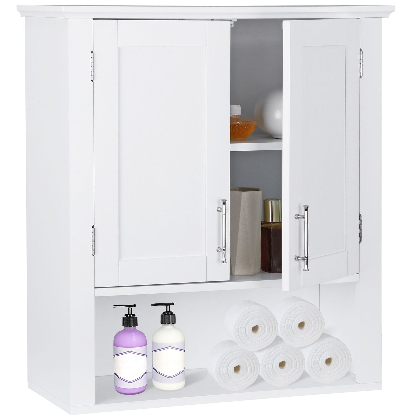 Bathroom Wall Cabinet Mounted Over Toilet Storage Space-Saving Organizing  White